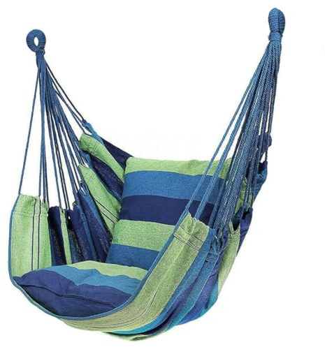 Sedia sospesa a righe|Sedia amaca Max 150 kg Altalena amaca con 2 cuscini Verde 100x130 cm (senza barra in legno)