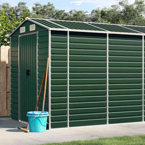 Casetta per attrezzi in acciaio zincato, 191 x 725 x 198 cm, con 4 prese d'aria per attrezzi da giardino e legna da ardere