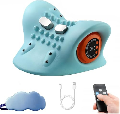 Neck Massager 2026, Neck Stretcher with Heat, Back and Shoulder Massage Relaxer, Portable Rechargeable Massage Pillow with Eye Mask, 26° Angle Cervical Traction Device