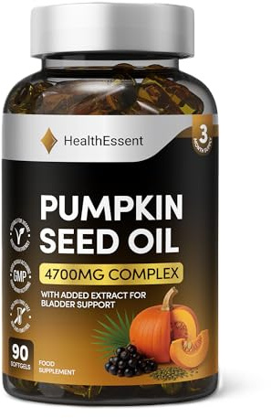 HealthEssent Pumpkin Seed Oil 4700mg Capsules Prostate Bladder Hair Growth | Cold-Extracted Oil + 20:1 Pumpkin Seed Extract | 4700mg Complex for Men & Women | 90 Vegan Softgels, Non-GMO