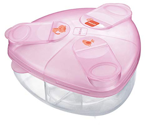 MAM Milk Formula Dispenser, Milk Powder Dispenser Pot Stores 40 g Per Serving, Milk Powder Storage Holds Three Servings, Baby Milk Powder Box, Pink, (Designs May Vary)