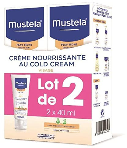 Mustela Nourishing Cream with Cold Cream - Crema facial para bebé, 2 x 40 ml