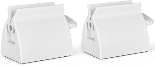 2pcs Rolling Tube Toothpaste Squeezer Toothpaste Seat Holder Stand for Bathroom Accessories（Milky）