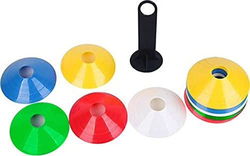 MATCHU Fußball Hütchen - Markierungsscheiben - Markierungshütchen - Fußballfiguren-Set - Pylonen - Trainingshütchen - Slalom - 50 Stück, 5 Gelb, Rot, Weiß, Blau, Grün - Fußballzubehör - 19CM
