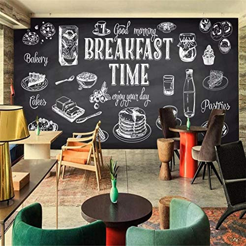 Papier Peint Intissé Murale Fond D'Écran Papier Peint Personnalisé De Style Européen Peint En Noir Et Blanc De Restaurant Peint À La Main Restaurant Mural Petit Déjeuner Western Food 3D Papier Peint