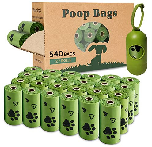 Dog Poo Bags - 540 Counts Biodegradable Poop Waste Bag Refill Rolls for Dogs include 1 Adjustable Dispenser | Scented