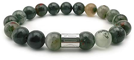 Morchic Green African Blood Stone Stretch Bracelet for Womens Mens, Genuine Semi Precious Natural Gemstone 10mm Beads Classic Style Birthday Gift 8 Inches