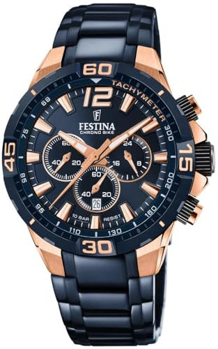 Festina Herren Uhr Analog aus Edelstahl 316L Blau - Quarzwerk - Chronograph - Kalender - Widerstandsfähiges Mineralglas - Wasserdicht bis 10 ATM F20524/1 Special Editions