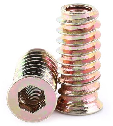 Dadi Inserto 20 pezzi, Inserti Filettat, Dado Esagonale a Testa Esagonale, Filettato per Mobili in Legno, Materiale in Acciaio al Carbonio Zincato (M6*25mm)