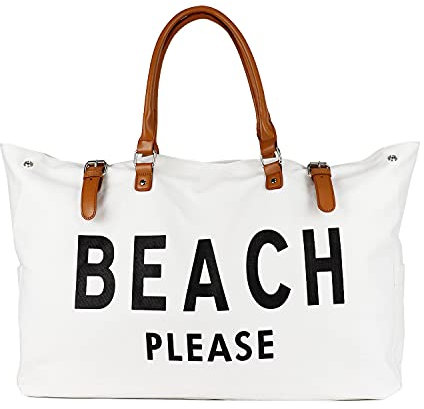 Damen Strandtasche Große, Strandtasche XXL Familie Wasserdicht mit Ledergriffe, Beach Bag für Reisen, Strand, Beach Please Bag