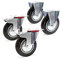 Juego de ruedas 200 mm 2 x ruedas giratorias doble freno y 2 x ruedas fijas goma maciza 150 kg/rueda