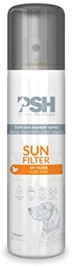 PSH Sun Protector – UV-Schutz-Spray für Hunde und Katzen – Sofortiger UV-Filter – Mit Aloe Vera und Grünteeextrakt – Feuchtigkeitsspendend, Glanz – Vegan – 75 ml