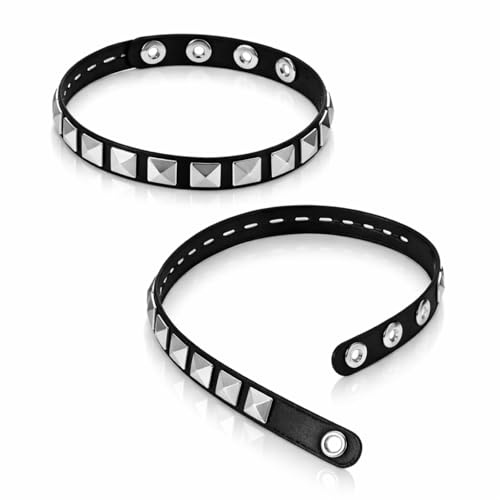 Jadive 2 Pcs Punk Leather Studded Choker Necklace Wristband Set Black | Gothic Halloween Costume Accessories, Adjustable Snap Closure, 1980s Steampunk Punk Emo Style Jewelry for Women Men