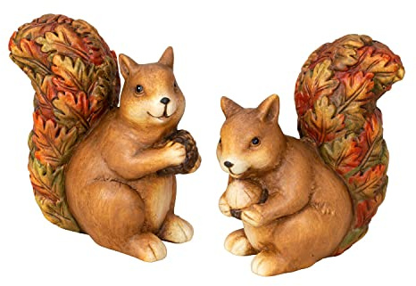 2 Stück Eichhörnchen mit Nuss Figuren 16 cm Dekofigur Gartenfigur