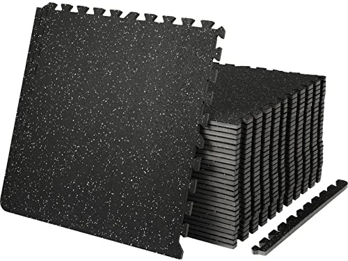 VEVOR Tapis en Caoutchouc à Emboîtement 25 Pcs Protections Sol en Mousse 14 mm d'Épaisseur Tapis de Sol Emboîtables 9,3 m² Noir Gris Réduction du Son et du Bruit pour Protéger Vos Surfaces des Rayures