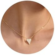 Freekiss Valentine‘s Day Gifts for Her, Wife, Girlfriend - Sparkling Heart Necklace | 14K Gold Plated Diamond-Cut Pendant | Dainty Everyday Gold Jewelry | Hypoallergenic