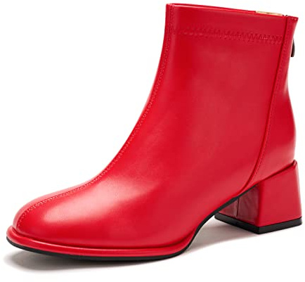 Botines de tacón alto para mujer, con cremallera de punta redonda, estilo casual, para fiestas, Rojo patente, 41.5 EU