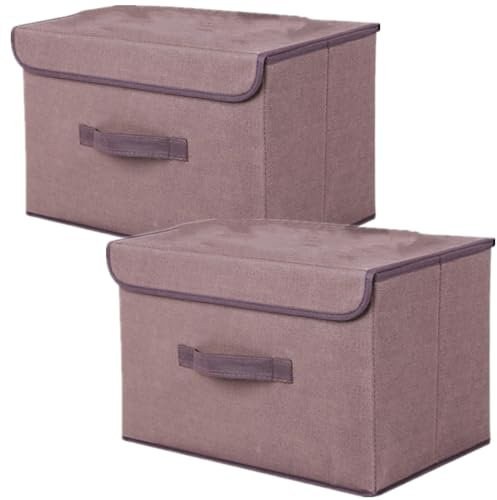 NCRGB Scatole Portaoggetti in Tessuto,Scatole Portaoggetti Scatole per Armadio con Coperchio Set,Pieghevole,Contenitore per Armadio,Vestiti,Armadi (36×23×24cm/2pack, Caffè)