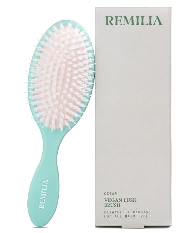 Remilia Vegan Lush Paddle Hair Brush with Boar-Like Bristles for Smooth Detangling and Daily Scalp Comfort - Lightweight Travel-Ready Design for All Hair Types - Ocean
