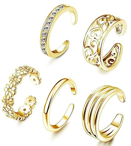 LEEQBCR – 5 st tåring i 925 sterlingsilver, kvinnor, öppen justerbar ring, ring, smycke (guld)