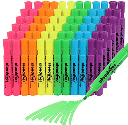 cloudriver Highlighters Bulk Pack of 72, Assorted Color, Chisel Point, Quick Drying Ink, Highlighters Suitable For Classroom, Office And Shop
