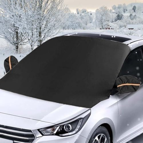 Riisoyu Protector de Parabrisas, Cubierta del Parabrisas Coche Plegable Protector Parabrisas Coche Invierno con Cubierta Espejo para el Parabrisas contra Nieve, Hielo Helado, 215cmx125cm