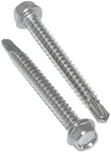 Bohrschrauben 6,3X45 50 Stück Sechskantkopf mit Flansch - Form K, Schlüsselschrauben, Edelstahl A2 / V2A, Blechschrauben selbstschneidend DIN 7504 / ISO 15480 - rostfrei