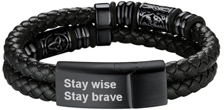 Bandmax Lederarmband Männer Armband Leder mit Magnetverschluss | Wikinger Armband Herren Wasserfest, Geschenk für Vater/Ehemann/Freund, Silber/Schwarz/Gold, Länge 19/21/23/25cm