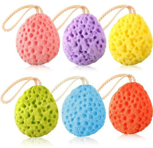 FoldTier 6 Pcs Bath Sponge Deep Cleansing Body Loofah Gentle and Deep Exfoliating Body Scrubber Bath Accessories Men Women Baby Sponge for Bathing Shower (Bright Color)