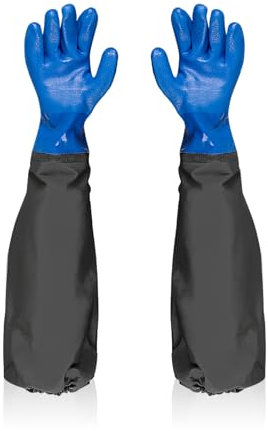 HDGSAFD 1 paire de gants longs en caoutchouc, gants de jardin imperméables, gants de nettoyage, gants antidérapants givrés, gants en caoutchouc épais, gants réutilisables (bleu)
