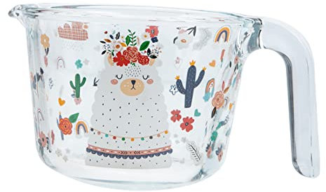 LABRIMP Taza De Medición De Vidrio Escala Para Cocina Diseño De Dibujos Animados Para Medir Líquidos y Ingredientes Repostería Uso Doméstico Oficina