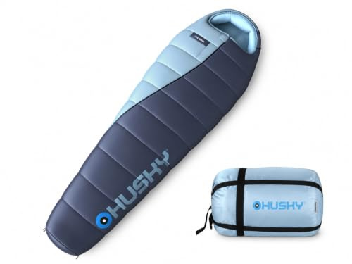 Husky Enemy Leicht Schlafsack 3 Jahreszeiten bis -12°C, Warmer Sommer Mumienschlafsack für Erwachsene, Sommerschlafsack für Camping, Trekking und Outdoor (Blau, 210x85)