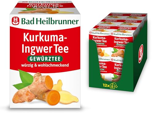 Bad Heilbrunner Kurkuma Ingwer Tee - Gewürztee im Filterbeutel - Kurkuma, Ingwer - würzig, harmonisch, wohltuend - würziges Wurzel-Duo aus Fernost (12 x 8 Filterbeutel)
