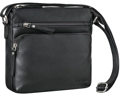 ROYALZ 'Michigan' Kleine Echtleder Umhängetasche Damen - Vintage Leder Handtasche für Frauen - Ledertasche klein perfekt als Ausgehtasche Freizeittasche City Freizeit, Farbe:Schwarz