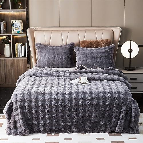 GKXLH fluffig plyschfilt – Mjuk och mysig filt, perfekt som pläd för säng eller soffa, med kaninpälsimitation. Varm, lätt och mjuk (230x250, mörkgrå).