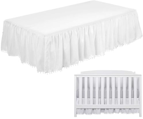 jupe de berceau, jupe de berceau à volants, jupe de berceau en microfibre, literie de chambre d'enfant, jupe de berceau, jupe de berceau à pompons, décoration de berceau, jupe de lit pour tout-pe