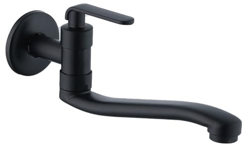 SXWYLZ Kaltwasserhahn Küche Wandmontage Kaltwasserhahn Wand Messing Wandarmatur Kaltwasser ausgussbecken Wasserhahn Waschbecken Wandmontage,Schwarz,30Cm