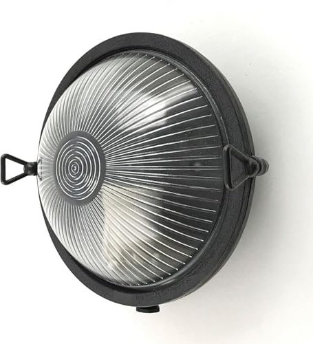 Licht-Erlebnisse Runde Wandlampe außen Glas Echt-Messing E27 IP64 Ø 17,5 cm Schwarz Antik Maritim Außenleuchte Wand Kellerlampe Feuchtraumleuchte Balkon Lampe