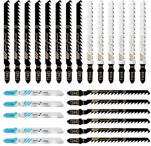 ZMDMAH Lot de 20 lames de scie sauteuse - Pour bois - Scie sauteuse - Lame de scie sauteuse - Pour couper le bois, le métal et le plastique - 5 modèles