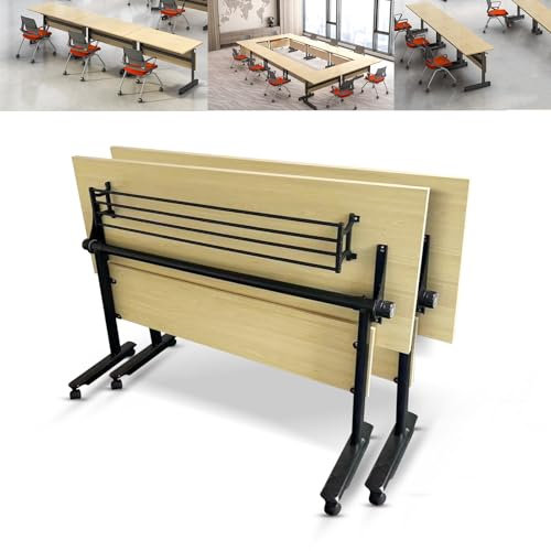 AYMIXEM Klappbarer Konferenztisch, moderner ahornfarbener Büro-Konferenzraumtisch mit Rollen, umklappbarer mobiler Seminar- und Besprechungstisch für Büro-Klassenzimmer (2er-Pack)