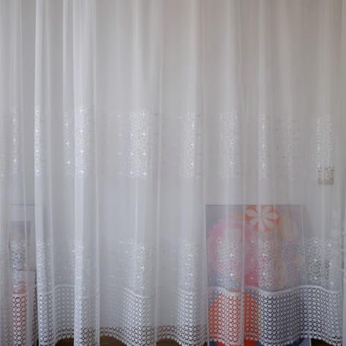 Wycian Volant Gardine Gardinen Weiss Voile 2er Pack Bestickt H244 x B137 cm (2er Pack) Polyester Gardine Querbehang Oben