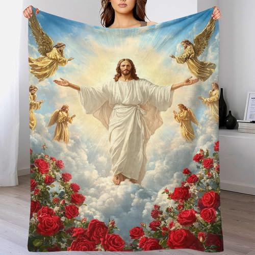 TBDUEPS Art Christian Jesus - Luxuriöse, Bequeme Decke für drinnen und draußen, Beste Yogadecke für Frauen als Geschenk für Familie, Geburtstag, Hochzeit, 127 x 152 cm