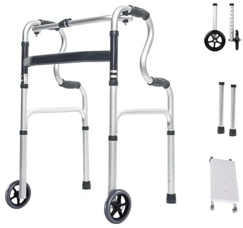 Vexorium Gehgestell für Senioren - Stabiles Aluminium-Gehgestell mit Stufenhandlauf und Rädern, höhenverstellbare Gehhilfe für Senioren, Räder mit Lagern,with seat Plate