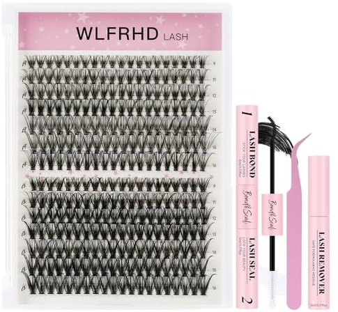 WLFRHD Wimpern Extensions Set, 280Pcs Wimperncluster, 30+40D Lash Extension Set, 9-16mm Wimpernverlängerungsset mit Wimpernkleber und -versiegelung, Wimpernentferner und Pinzette (30+40D Set)