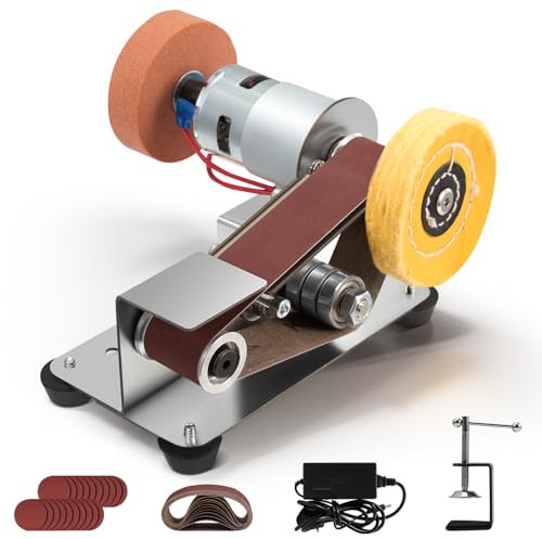 Electric Mini Belt Sander, Electric Belt Sanding Machine Small Table Bench Grinder with Fixed Clamp, Grinding Wheel, Polishing Wheel for Crafts DIY Wood Metal, Multifunctional Polishing Grinder