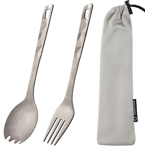 Thous Winds Campingbesteck 2 Stück Titan Besteck, Titan Spork & Gabel Leichtgewicht, Wiederverwendbare Multifunktional Tragbare Outdoor Besteck Set für Trekking, Picknick, Wandern, Spülmaschinenfest