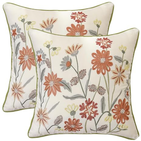 Tosleo Lot de 2 Fleurs Roses Housse de Coussin 45 x 45 CM Décoration Moderne Housses d'oreiller Brodés Canapé Chambre Lit Jardin Ferme Printemps Deco