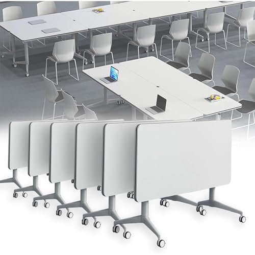 Guyifuny Klappbarer Konferenztisch, Klappbarer mobiler Schulungs- und Besprechungstisch, 4er-Pack, modern, für 4 Personen, 150 kg Tragkraft, Räder, abschließbar, faltbar, Konferenzraum, 6er-Pack, 160