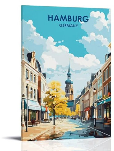 ouweri Vintage-Reiseposter, Motiv: Hamburg, Deutschland, Wandkunst, Leinwand, Gemälde, Bild, Wohnzimmer-Dekoration, Zuhause, 50 x 75 cm