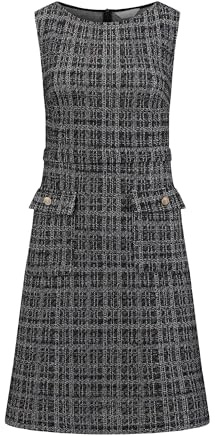Hobemty Damen Ärmelloses Tweed-Kleid U-Boot-Ausschnitt Arbeit Büro Etuikleider, Schwarz, Mittel
